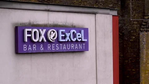 Fox ExCeL Bar and Restaurant Sign On Exterior Wall Stock Footage 339032947