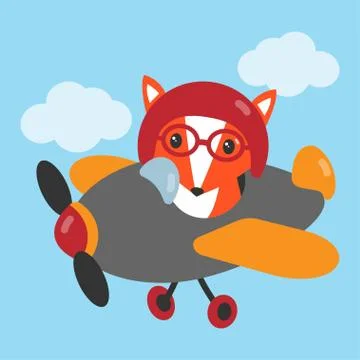Fox flies on airplane Stock Illustration