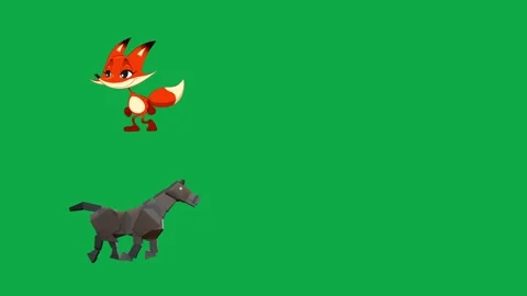 Fox Flock Horse Bat animation on green screen minimal animated character Stock Footage 334704399