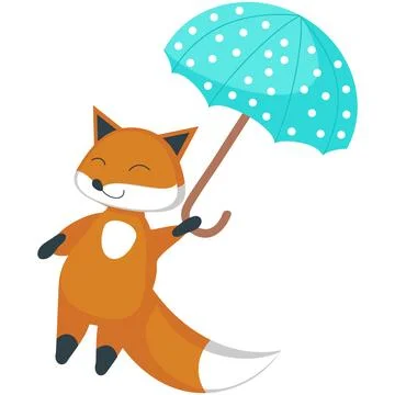 Fox flying on umbrella cute vector flat icon Stock Illustration