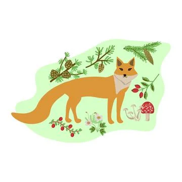 Fox in forest Stock Illustration