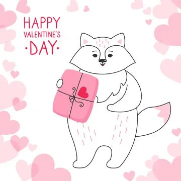 Fox gift postal parcel valentines greeting card イラスト素材