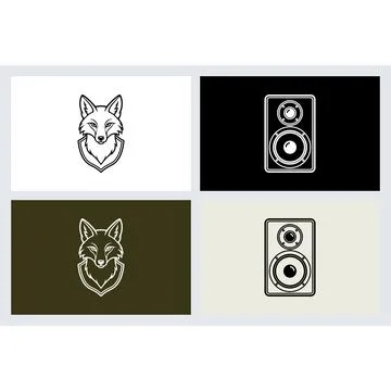 Fox head and audio speaker line art icons Stock Illustration
