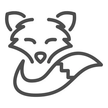 Fox head and tail line icon, social distancing concept, wild forest animal sign Illustrazione stock