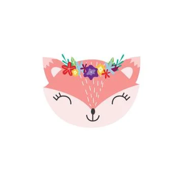 Fox head cartoon icon flat vector illustration in scandinavian style isolated. イラスト素材