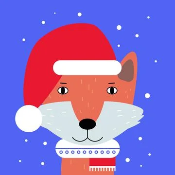 Fox head in Christmas hat Stock Illustration