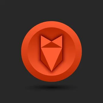 Fox head logo low poly style for cryptocurrency on a round orange gradient ba Stock-Illustration