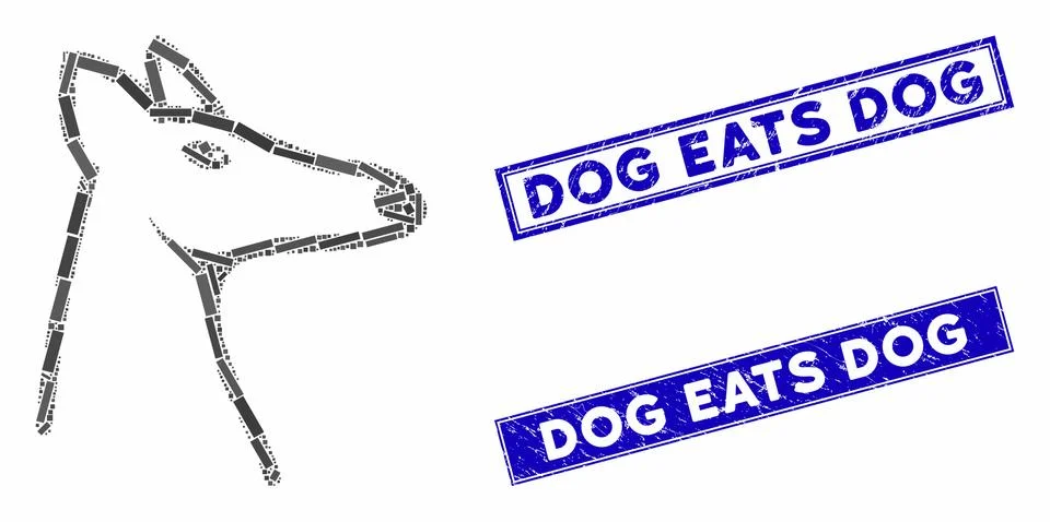 Fox Head Mosaic and Grunge Rectangle Dog Eats Dog Seals Stock Illustration