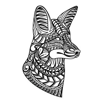 Fox head side position mandala zentangle coloring page illustration Stock Illustration