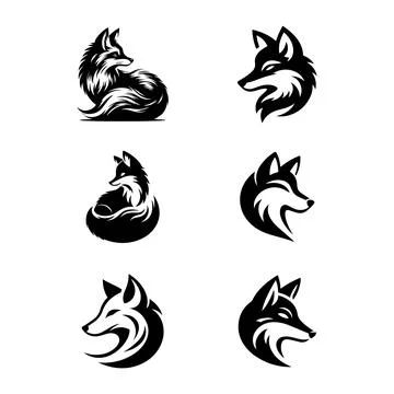 Fox head silhouette set - isolated vector Stock Illustration