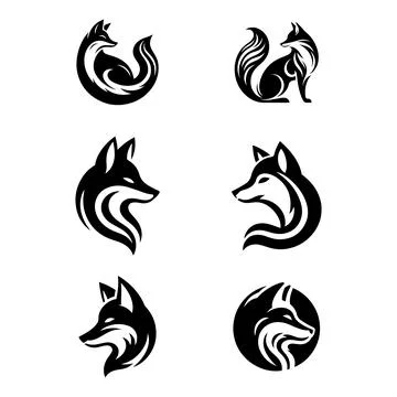 Fox head silhouette set - isolated vector Stock Illustration