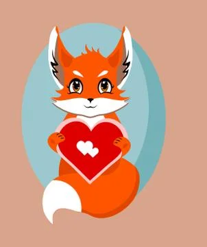 Fox with heart in love isolated, vector illustration Stock Illustration
