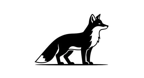 Fox illustration vector in minimalist black and white flat art style standi.. Stock Illustration