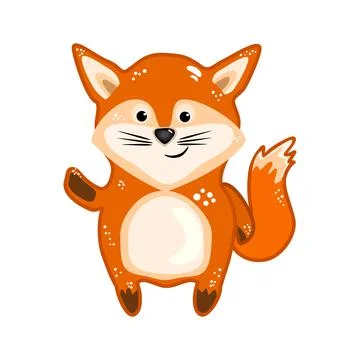 Fox isolated on white background. Red fox cub waving hand. Wild forest animal Stock Illustration