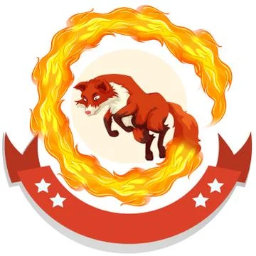 Fox jumping through fire hoop Stock Illustration