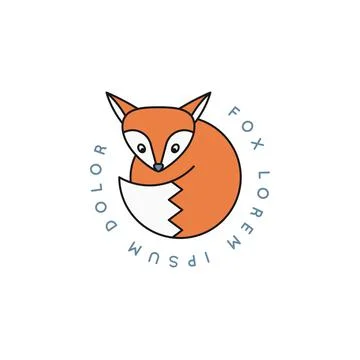 Fox logo. Rounded linear fox icon on white Stock Illustration