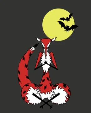 Fox meditating in the moonlight Stock Illustration