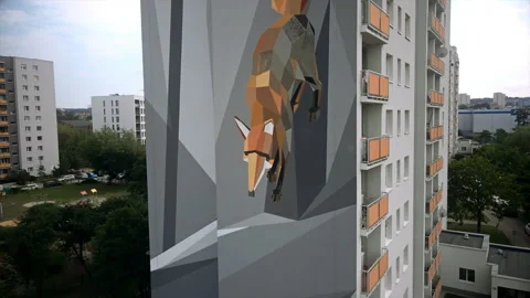 Fox mural on the wall of a residential block Stock Footage 220876277