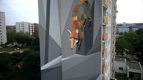 Fox mural on the wall of a residential block Stock Footage 220880717
