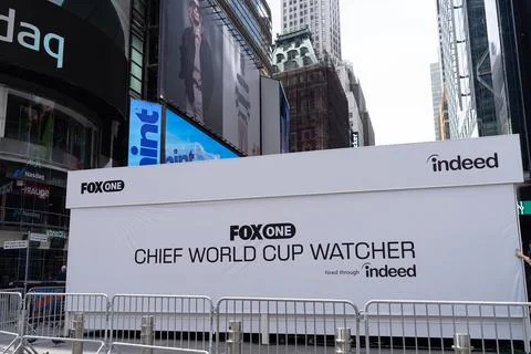 FOX One World Cup watcher promotional setup in Times Square Stock Photos