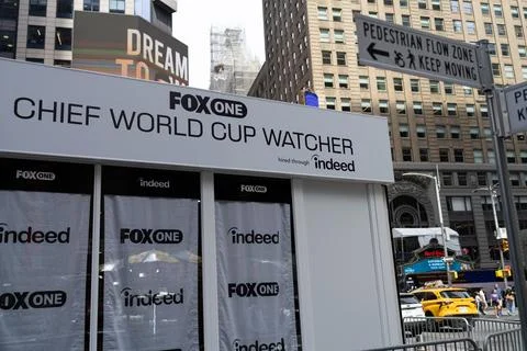 FOX One World Cup Watcher promo setup in Times Square Stock Photos