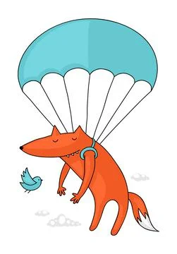 Fox with parachute Illustrazione stock