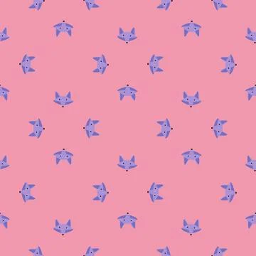Fox pattern seamless in freehand style. Head animals on colorful background.  Stock Illustration