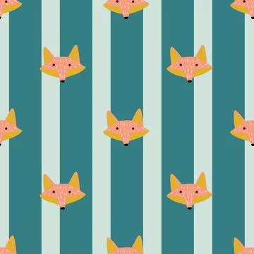 Fox pattern seamless in freehand style. Head animals on colorful background.  イラスト素材