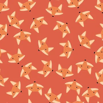 Fox pattern seamless in freehand style. Head animals on colorful background.  Illustrazione stock