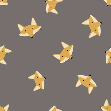 Fox pattern seamless in freehand style. Head animals on colorful background.  Illustrazione stock