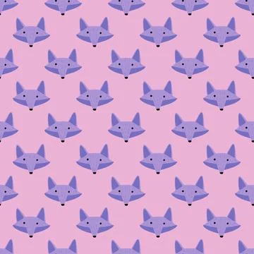 Fox pattern seamless in freehand style. Head animals on colorful background.  イラスト素材