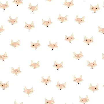 Fox pattern seamless in freehand style. Head animals on colorful background.  库存插图