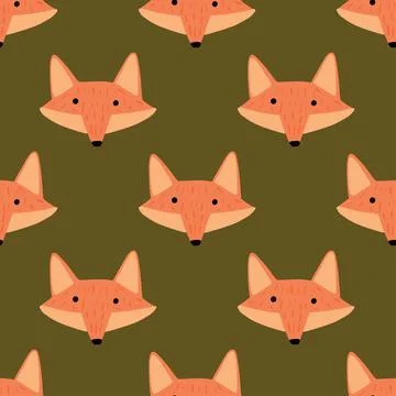 Fox pattern seamless in freehand style. Head animals on colorful background.  Stock Illustration