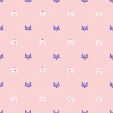 Fox pattern seamless in freehand style. Head animals on colorful background.  イラスト素材
