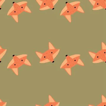 Fox pattern seamless in freehand style. Head animals on colorful background.  Stock Illustration