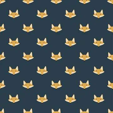 Fox pattern seamless in freehand style. Head animals on colorful background.  Illustrazione stock