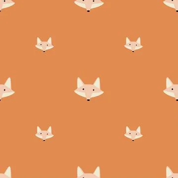 Fox pattern seamless in freehand style. Head animals on colorful background.  Stock Illustration