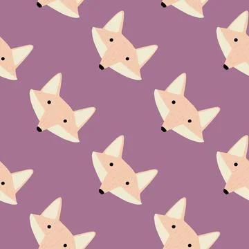Fox pattern seamless in freehand style. Head animals on colorful background.  Illustrazione stock