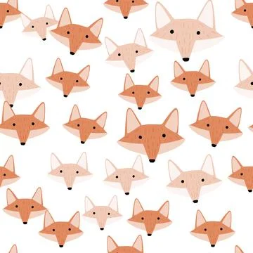 Fox pattern seamless in freehand style. Head animals on colorful background.  库存插图