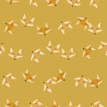 Fox pattern seamless in freehand style. Head animals on colorful background.  Illustrazione stock