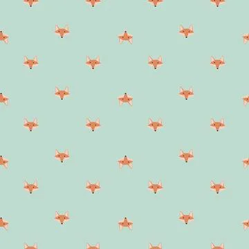 Fox pattern seamless in freehand style. Head animals on colorful background.  イラスト素材