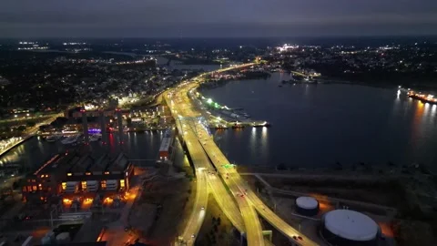 Fox Point Bridge Highway &amp; Eletrical Plant in Providence, RI 스톡 동영상 205158138