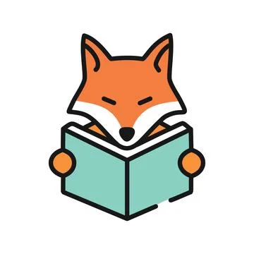 Fox reading book. Adorable fox focused on reading a book. Perfect for educa.. Stock Illustration