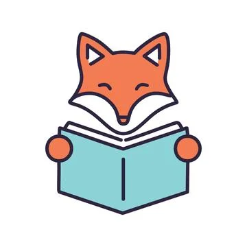 Fox reading book. Cute fox character reading a book, perfect for education,.. Stock Illustration