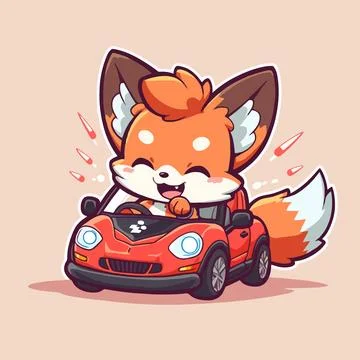 Fox on a red car Stock Illustration