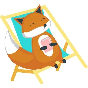 Fox rest on beach vector napping on deckchair icon Stock Illustration