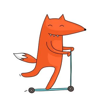 Fox riding a push scooter Stock Illustration