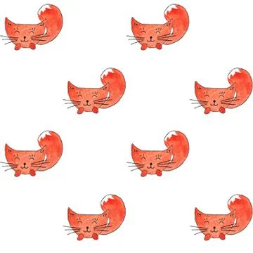 A fox, Seamless Pattern. Watercolor Hand Drawn, a fox Head Seamless Background Stock Illustration