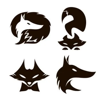Fox set of silhouettes, vector. Stock Illustration