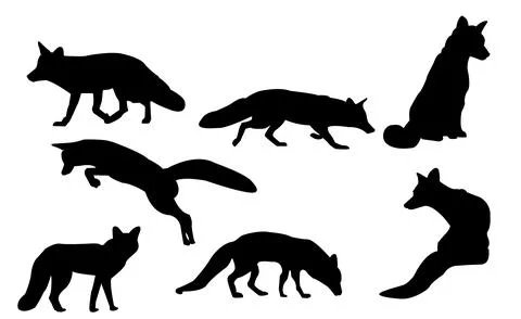 Fox silhouettes in different positions Stock Illustration